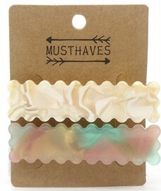 Haarspelden multi color en parelmoer op een luxe giftcard