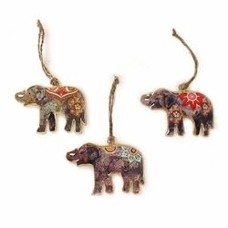 Metalen hanger olifant set van 3 met dubbelzijdige bedrukking