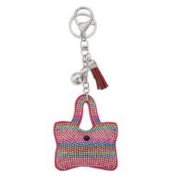 Luxe roze tas sleutelhanger met kleurrijke strasssteentjes