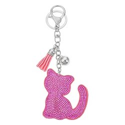 Luxe roze poesje sleutelhanger met glimmende strasssteentjes
