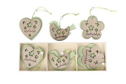 Houten hangers - Hart Vogel Bloem in luxe doosje