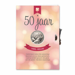 50 Jaar geluksmunt met kaart en felicitatie