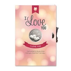 Geluksmunt kaart - I love you met draagbare munt