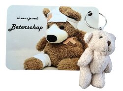 Kaartje Ik wens je veel beterschap met knuffel beertje