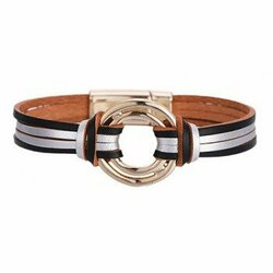 Zwarte lederen armband met gouden blikvanger en magneetsluiting