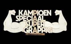 Houten voetstuk Kampioen Papa van berken multiplex met lasertekst