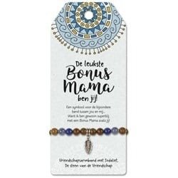 Armband voor de Leukste Bonusmama met sodaliet en veerbedel