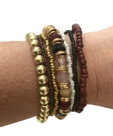 Elegante bruine kralen armband dames set van 6 stuks