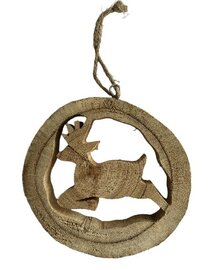 Ronde houten kersthanger met uitgesneden hert - Diameter 13 cm