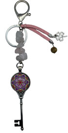 Tassenhanger Sleutel Key to your heart met Rozenkwarts Natuursteen