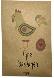 Fijne Paasdagen kraftzakje met kleurrijke illustratie en Rooibos thee