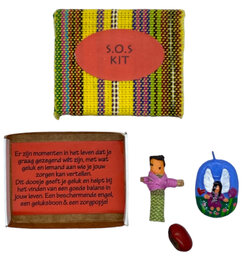 Geluksdoosje SOS kit met zorgpoppetje en geluksengel geel