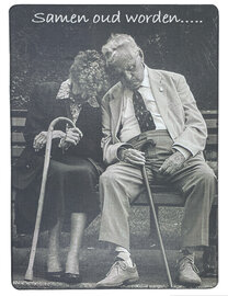 Houten Wandbordje Samen Oud Worden met Liefdevolle Illustratie
