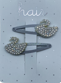 Set van twee zilverkleurige haarspeldjes met zwaan en strass steentjes