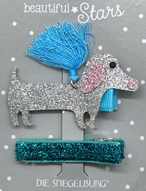 Blauwe haarclips met glitter hondje - Set van 2 speldjes