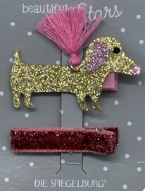 Roze haarclips met glitter hondjes - 2 stuks op giftcard