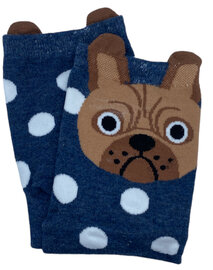 Kindersokken met hond blauw maat 24 met witte stippen