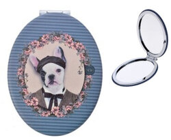 Compacte handspiegel met een hond van zacht kunstleer