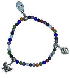 Elastische multicolor natuursteen armband voor kinderen - 16 cm