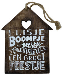 Houten hanger - Huisje Boompje Beestje Feestje met hartje en ophangkoord