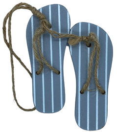 Houten decoratie hanger in de vorm van grijze slippers
