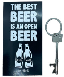 Sleutelhanger flesopener met kaartje "The best beer is an open beer"