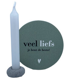 Mini cadeautje Veel liefs - kaarsje, houder & onderzetter