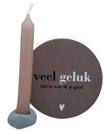 Mini cadeautje Veel geluk - kaarsje, houder & onderzetter