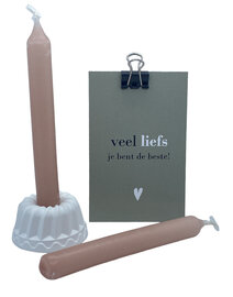 Kaarsjes met houder - Veel liefs, je bent de beste