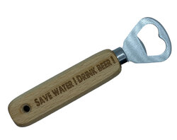 Houten Flesopener Save Water Drink Beer met Ophangoog