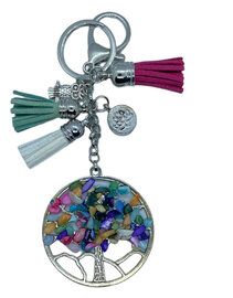 Tree of Life tassenhanger multicolor met uiltje en lotus