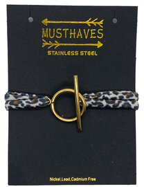 Stainless steel armband goudkleurig met panterprint op een giftcard