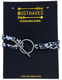 Stainless steel armband zilverkleurig met zwart witte panterprint