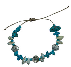 Armband Schelpen Turquoise – Verstelbaar armbandje met zilverkleurige details