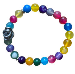 Elastische Armband van Agaat Chakra met Zilverkleurige RVS Rooskraal