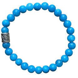 Elastische Aquamarijn armband met basic kraal in geschenkverpakking
