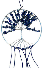 Grote levensboom hanger Lapis Lazuli met lederen koordjes