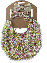 Luxe Boho baby slab met bloemen en twee bijpassende strikjes