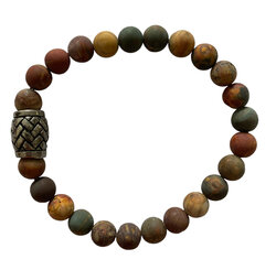 Unisex armband natuursteen bruine Picasso Jaspis met RVS kraal