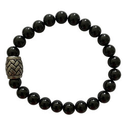 Unisex armband natuursteen onyx met moderne RVS kraal