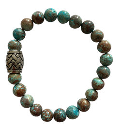 Unisex armband natuursteen Picasso Jaspis blauw met RVS kraal