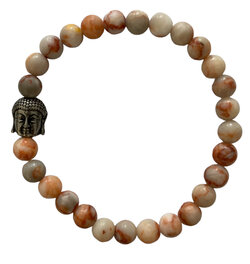 Red Veined White Onyx Armband met RVS Boeddha Kraal
