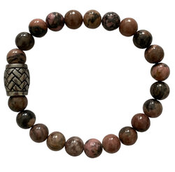 Unisex armband natuursteen Rhodoniet met luxe RVS kraal