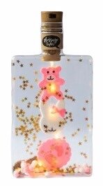 Message light Baby Girl - fles met roze figuurtjes van vilt en lichtjes