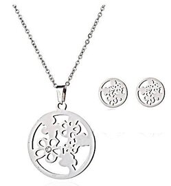 Sieraden set Bloemen - RVS ketting & oorbellen