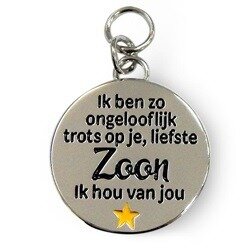 Zilverkleurige bedel Zoon