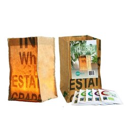 Fair Trade theelichtje met zakjes thee - gerecyclede theeplukzakken