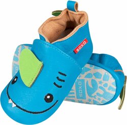 Blauwe baby slofjes van leer - Haai