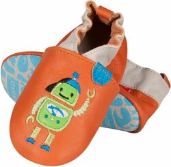 Oranje baby slofjes van leer - Robot