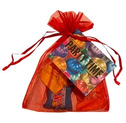 Feestelijk Organza Zakje met Drie Tiny Tony Chocolaatjes en Party Time Kaartje